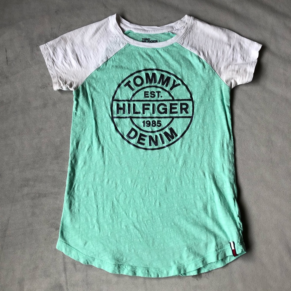 Tommy Hilfiger ~ Women’s Size XXS ~ Teal Mint Green with White Tee
